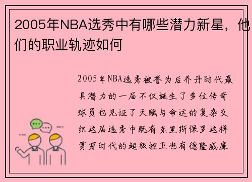 2005年NBA选秀中有哪些潜力新星，他们的职业轨迹如何